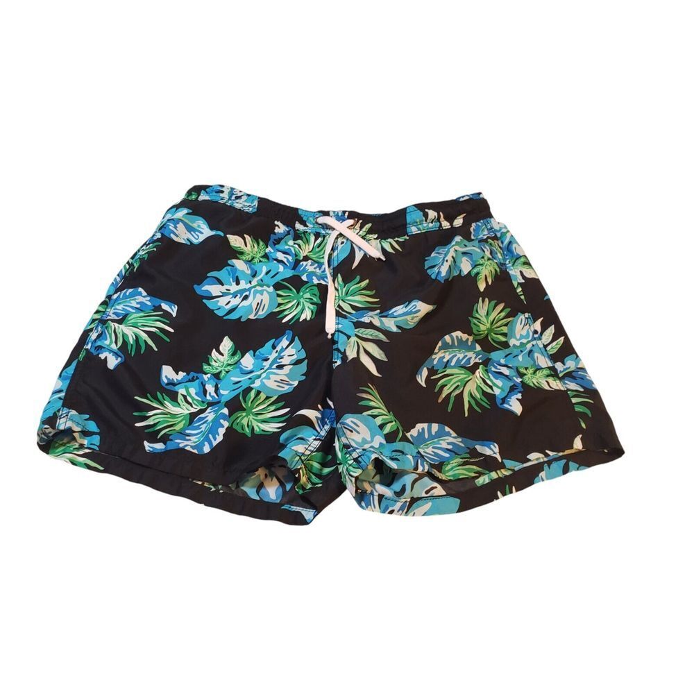 KANU Swim Trunks Surf Black Hawaiian Tropical Print Mens Sz XL Beach Surfer Cali